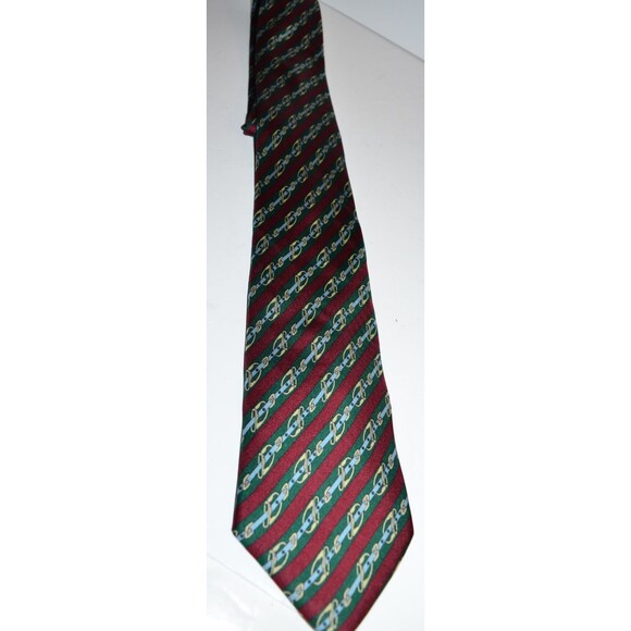 Vintage Hermes Green red Equestrian Horse bit Tie 100% Silk Made in France - Picture 2 of 7